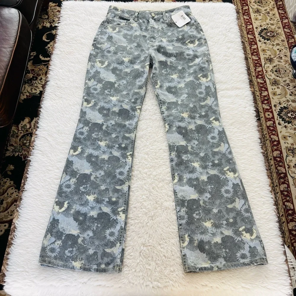 Ganni Denim Betzy Print Brunnera Blue/Multicolor Floral Patterned Flare Jeans 28